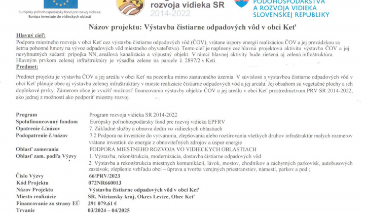 Výstavba čistiarne odpadových vôd v obci Keť