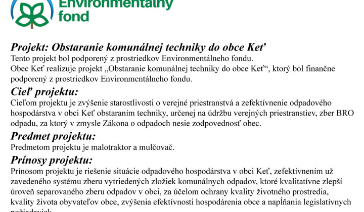Obstaranie komunálnej techniky do obce Keť